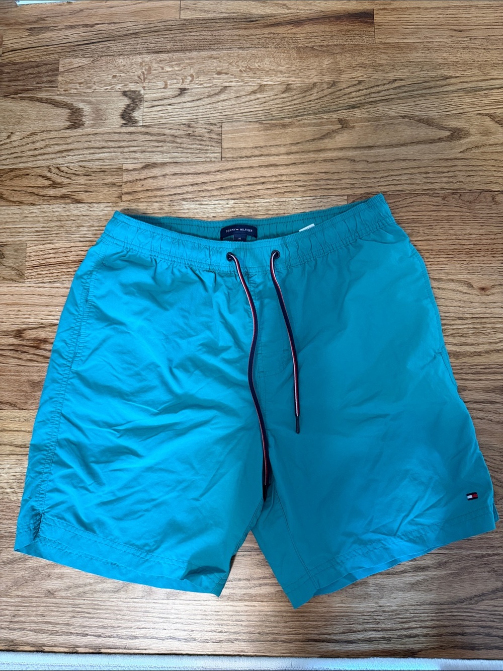 Tommy Hilfiger Men’s Bright Turquoise Swim Trunks with Contrast Drawstring